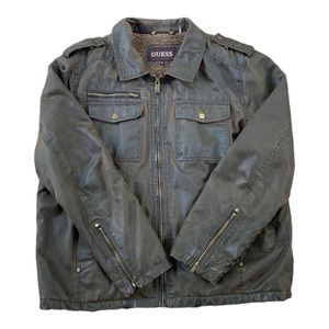 GUESS Bomer Jacket XL Brown Faux Fur Lined Zip Up Coat